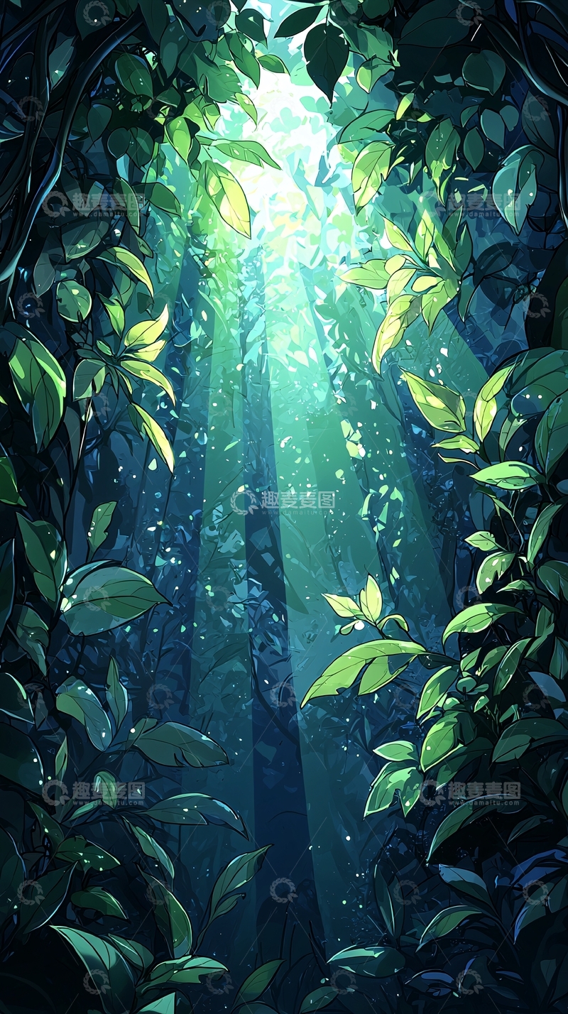 高清大图下载【趣麦麦图】森林中的阳光穿透树叶