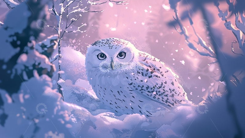 高清大图下载【趣麦麦图】雪地里的雪鸮