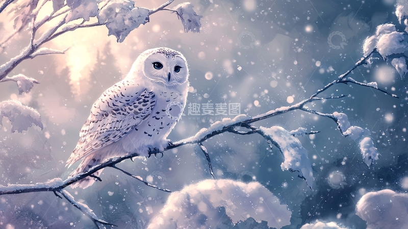 高清大图下载【趣麦麦图】雪夜中的雪鸮