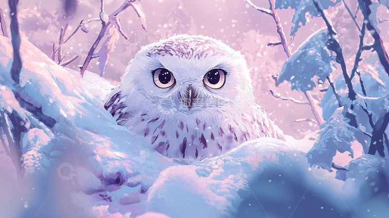 高清大图下载【趣麦麦图】雪地里的猫头鹰