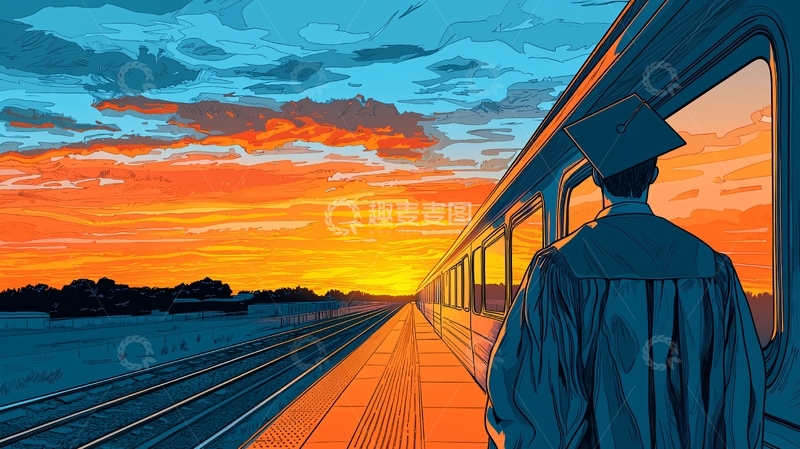高清大图下载【趣麦麦图】夕阳下的毕业列车