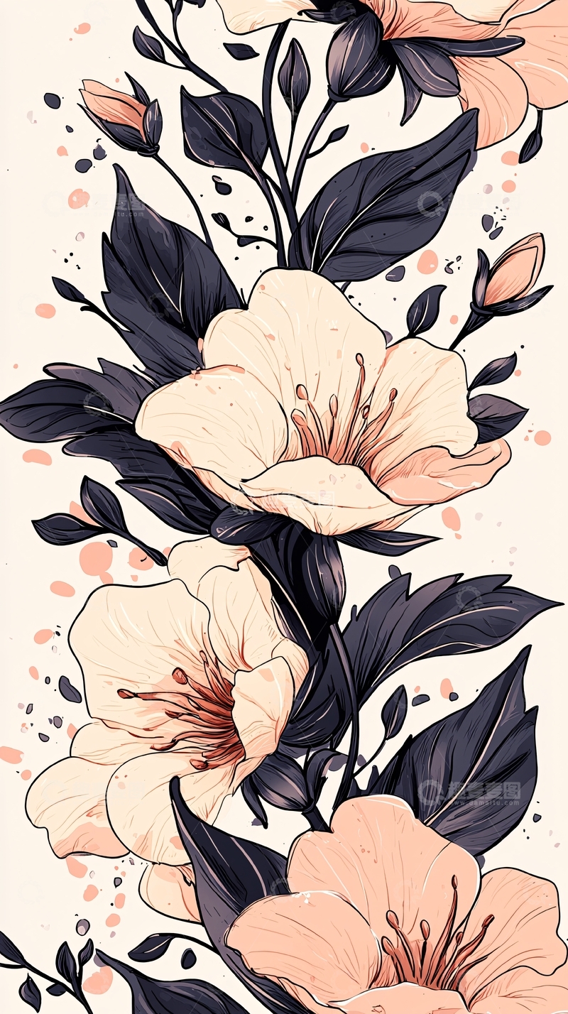 高清大图下载【趣麦麦图】优雅花卉插画背景素材