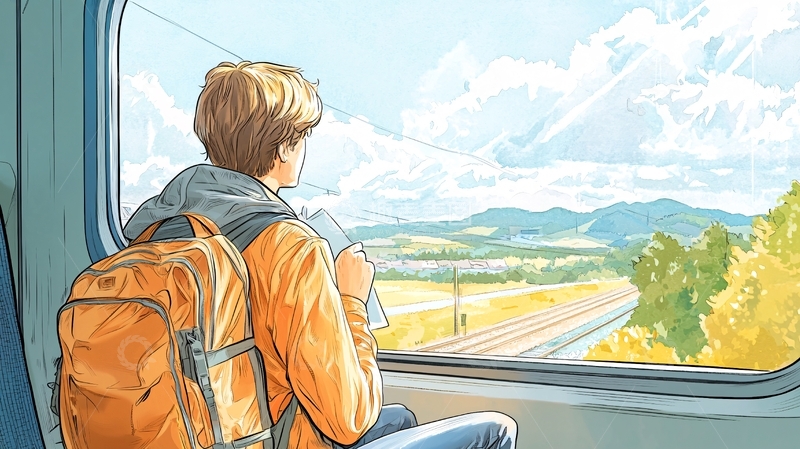 高清大图下载【趣麦麦图】旅途中看风景的背包客