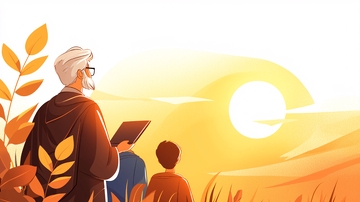 夕阳下的三代同堂