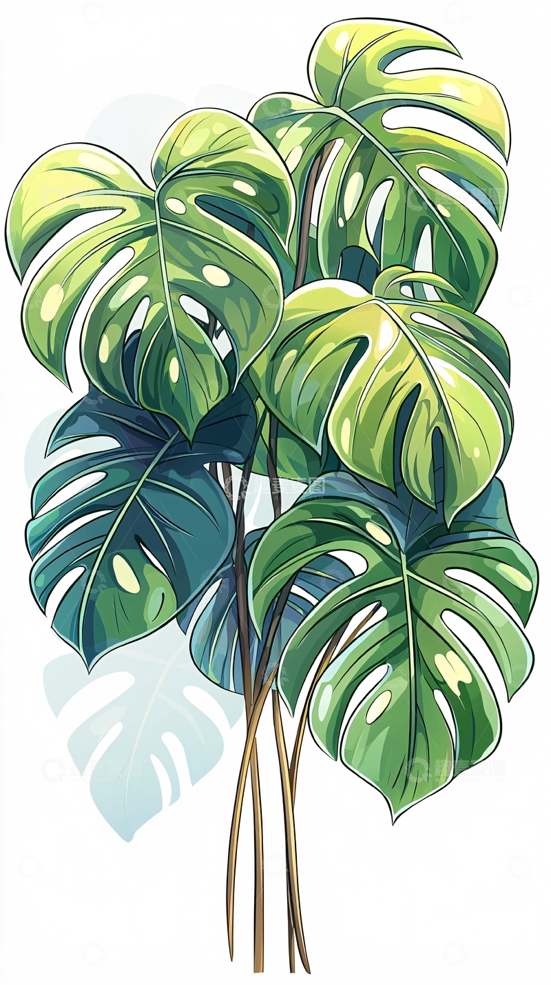 高清大图下载【趣麦麦图】热带植物叶子插画素材