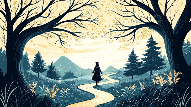 高清大图下载【趣麦麦图】秋日森林中的孤独旅人