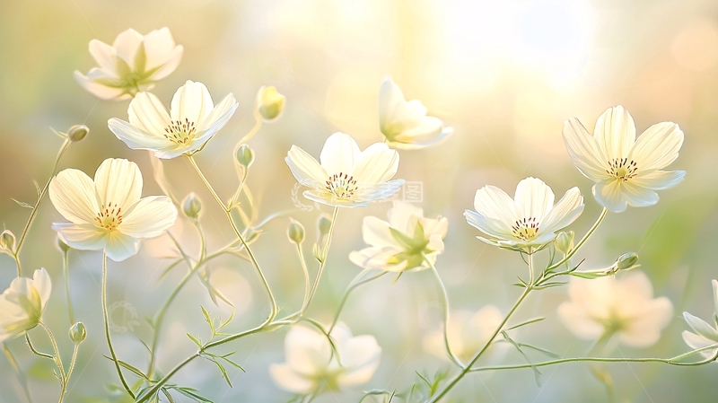 高清大图下载【趣麦麦图】阳光下的白色花朵