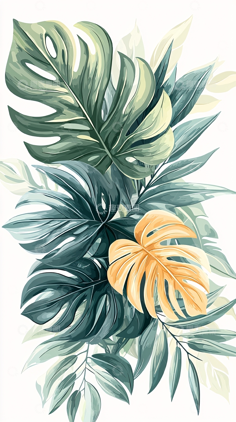 高清大图下载【趣麦麦图】热带植物叶子插画素材