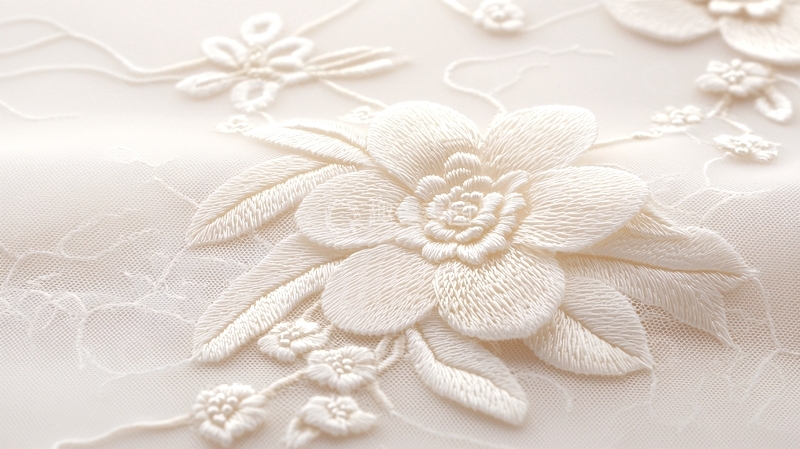 高清大图下载【趣麦麦图】白色刺绣花朵蕾丝面料纹理