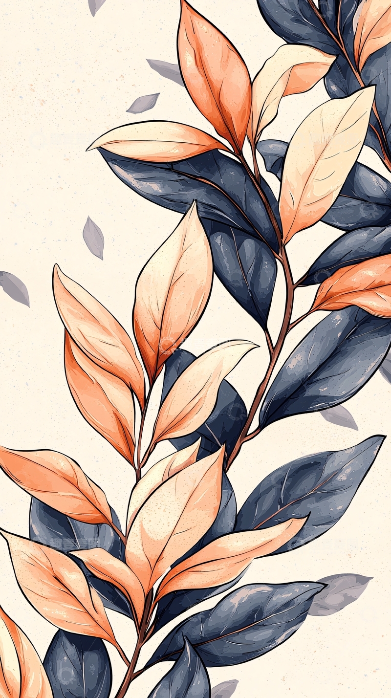 高清大图下载【趣麦麦图】秋叶渐变色彩插画背景