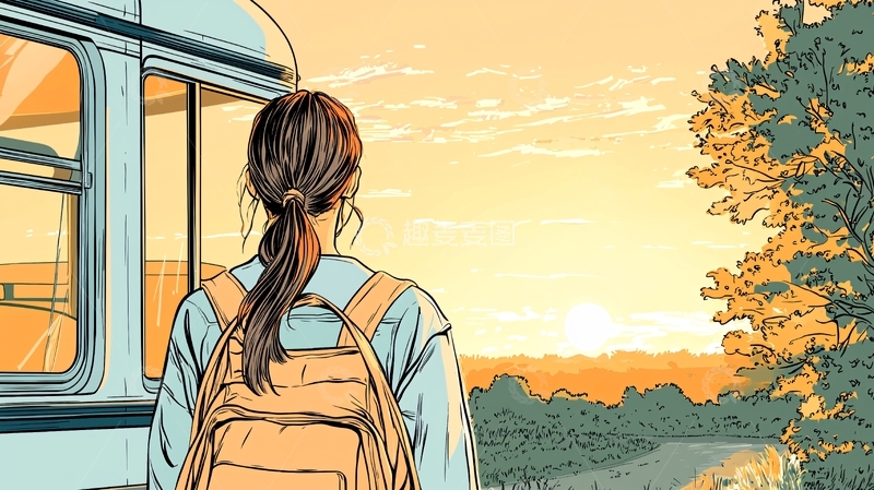 高清大图下载【趣麦麦图】夕阳下的旅人