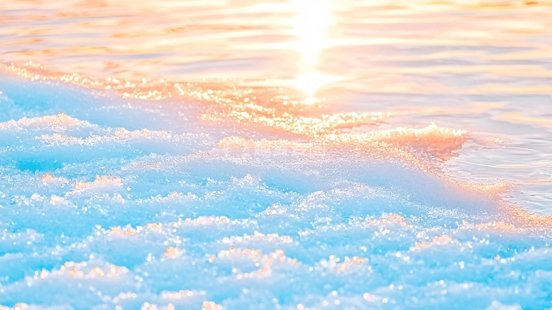 高清大图下载【趣麦麦图】日落海滩上的海浪与泡沫