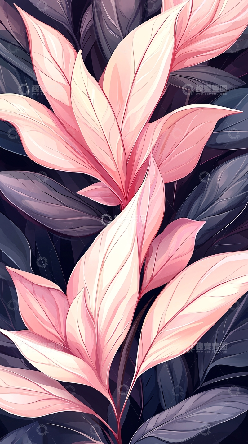 高清大图下载【趣麦麦图】粉色叶子背景插画素材