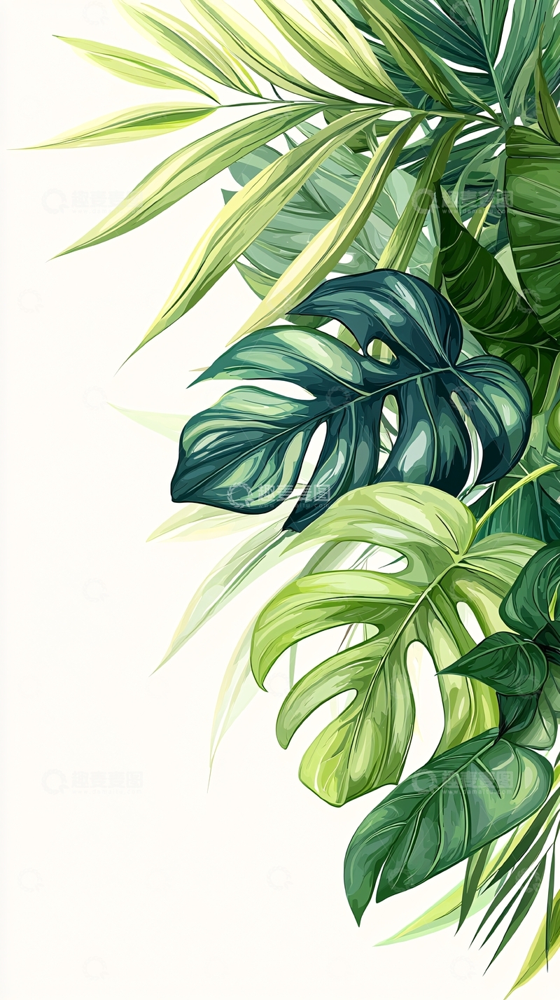 高清大图下载【趣麦麦图】热带植物叶子插画素材
