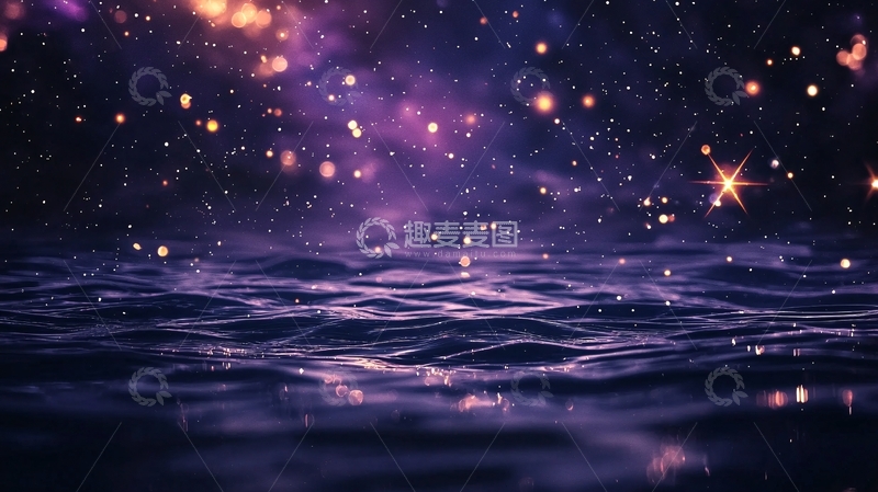 高清大图下载【趣麦麦图】梦幻星空下的水面波光粼粼