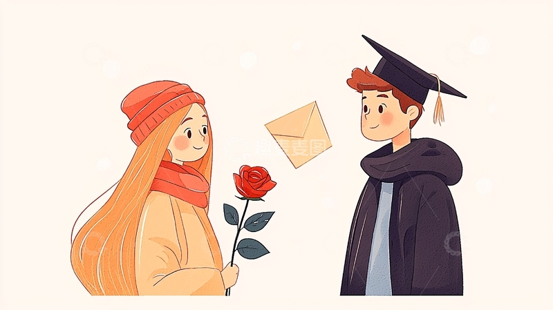高清大图下载【趣麦麦图】毕业季送花表白插画