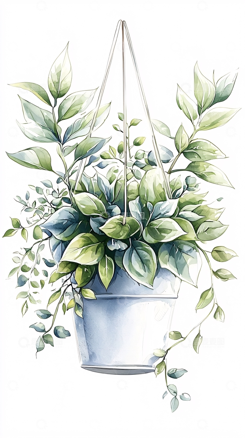 高清大图下载【趣麦麦图】悬挂绿植盆栽插画