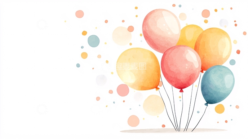 高清大图下载【趣麦麦图】彩色气球庆祝生日插画