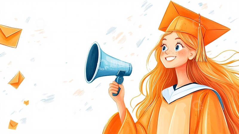 高清大图下载【趣麦麦图】毕业典礼上的女孩拿着扩音器