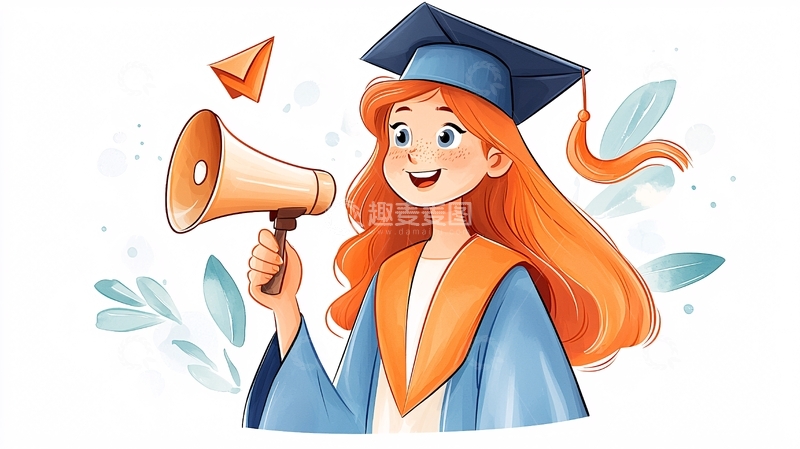 高清大图下载【趣麦麦图】毕业典礼上的女孩拿着扩音器
