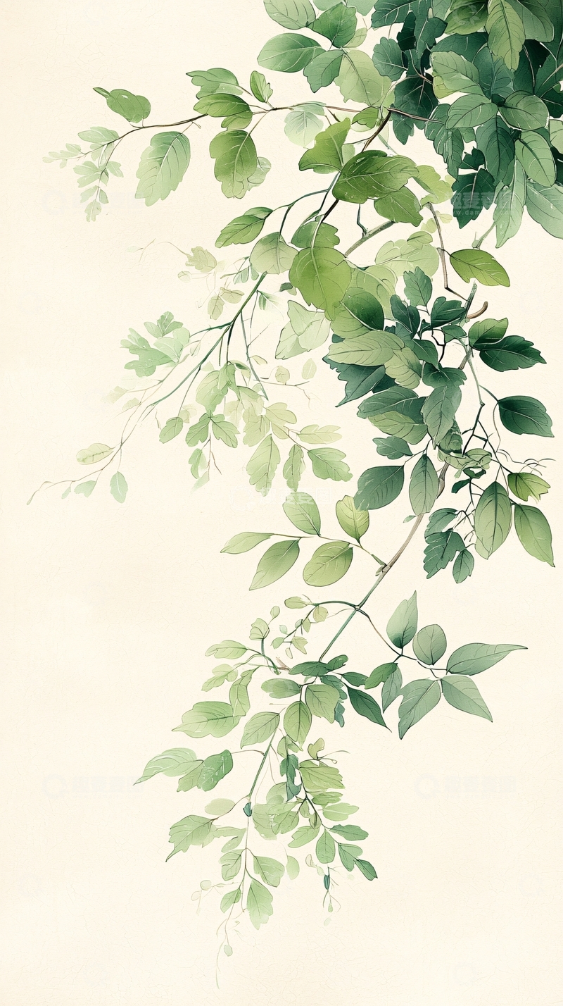 高清大图下载【趣麦麦图】绿色植物叶子插画素材