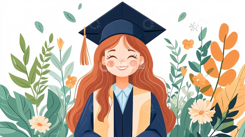 高清大图下载【趣麦麦图】毕业典礼上的女孩插画