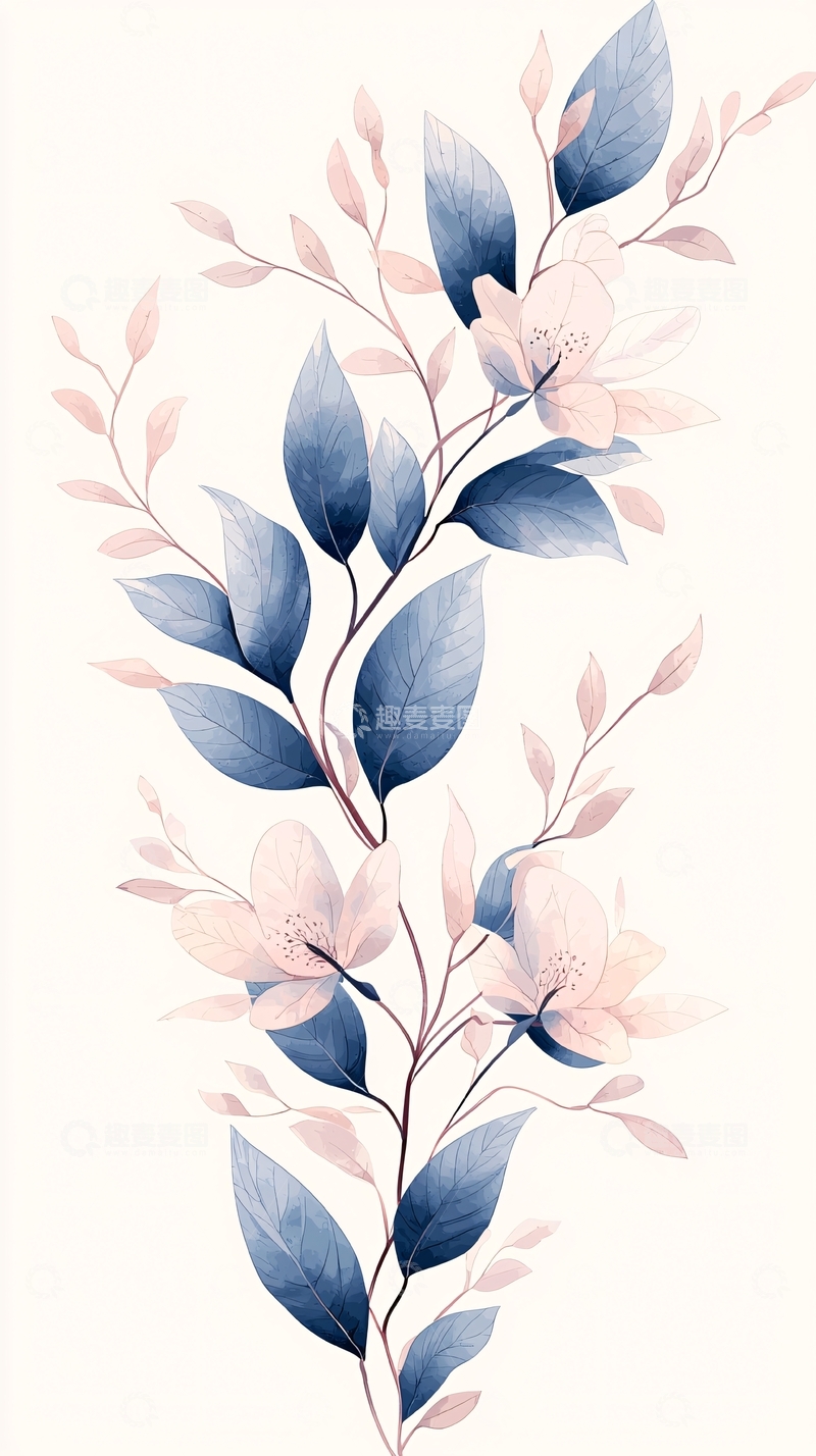 高清大图下载【趣麦麦图】淡雅花卉手绘插画素材