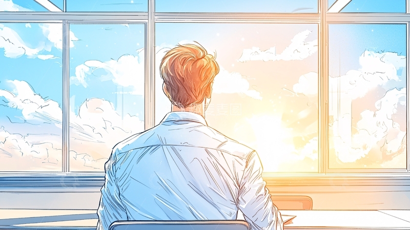 窗外夕阳下的背影