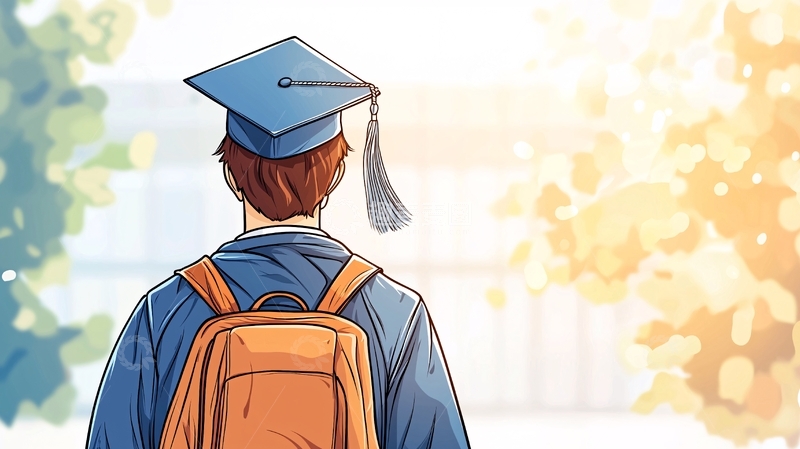 高清大图下载【趣麦麦图】毕业典礼学生背影插画