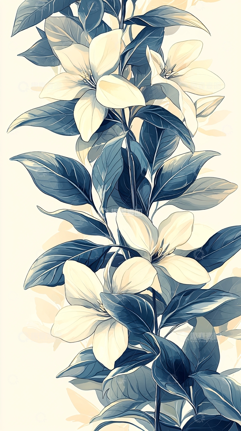 高清大图下载【趣麦麦图】蓝色花卉植物图案背景