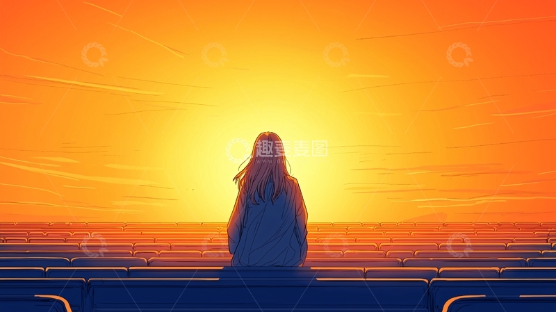 高清大图下载【趣麦麦图】夕阳下的孤单身影