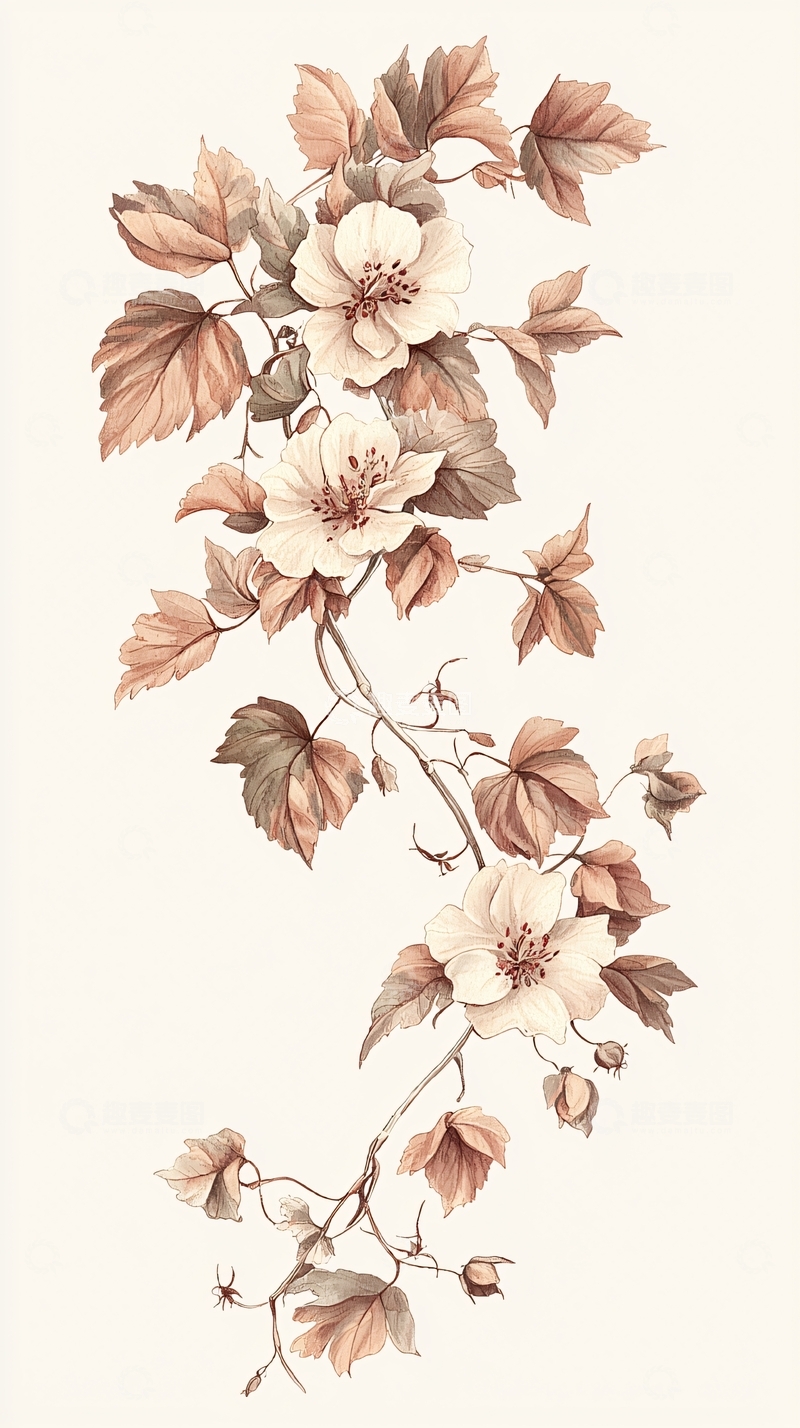 高清大图下载【趣麦麦图】秋日花卉手绘插画素材