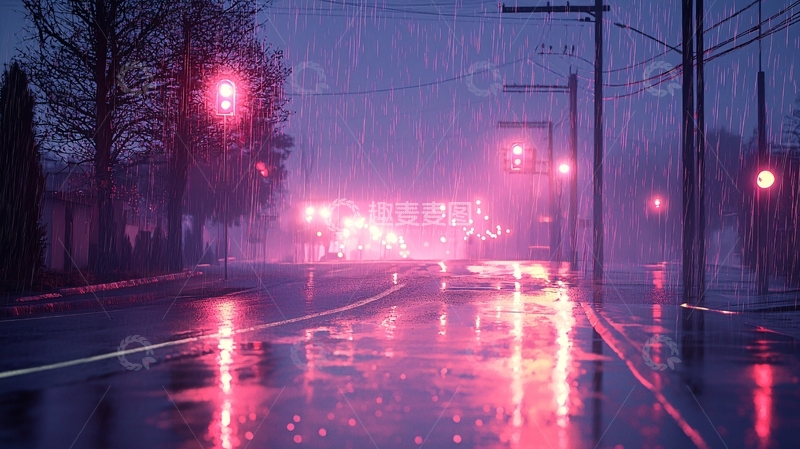 高清大图下载【趣麦麦图】雨夜霓虹街道