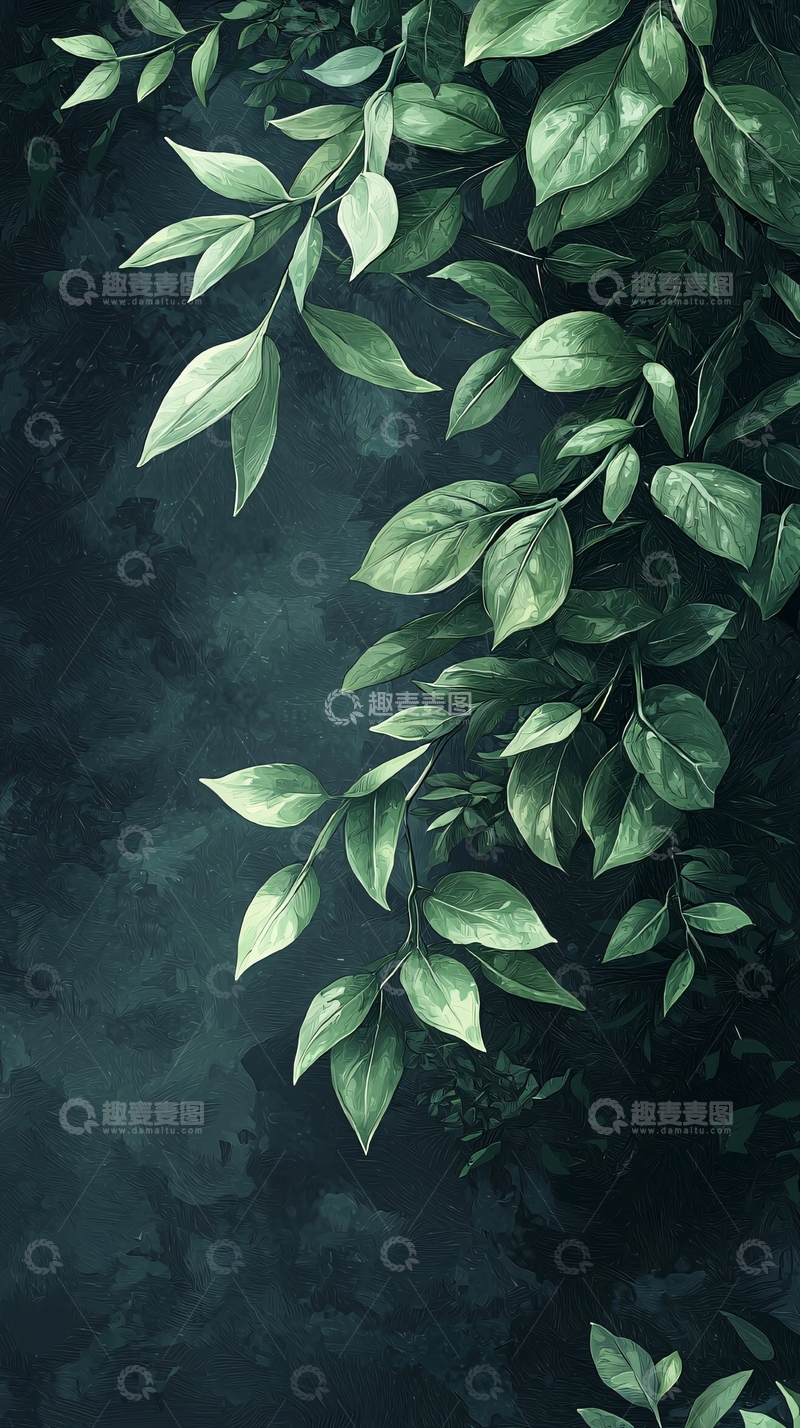 高清大图下载【趣麦麦图】深绿色植物叶子背景图