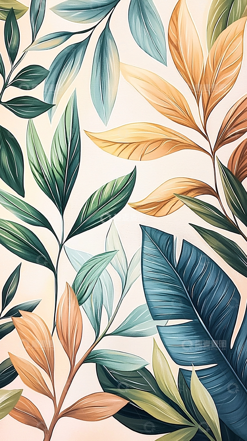 高清大图下载【趣麦麦图】热带植物叶子图案背景