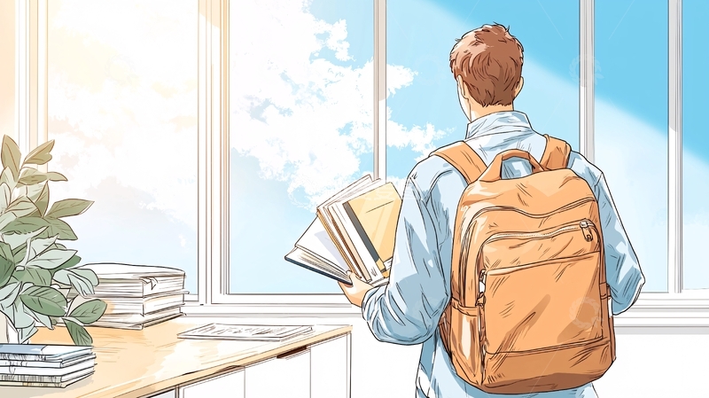 高清大图下载【趣麦麦图】学生背着书包看向窗外