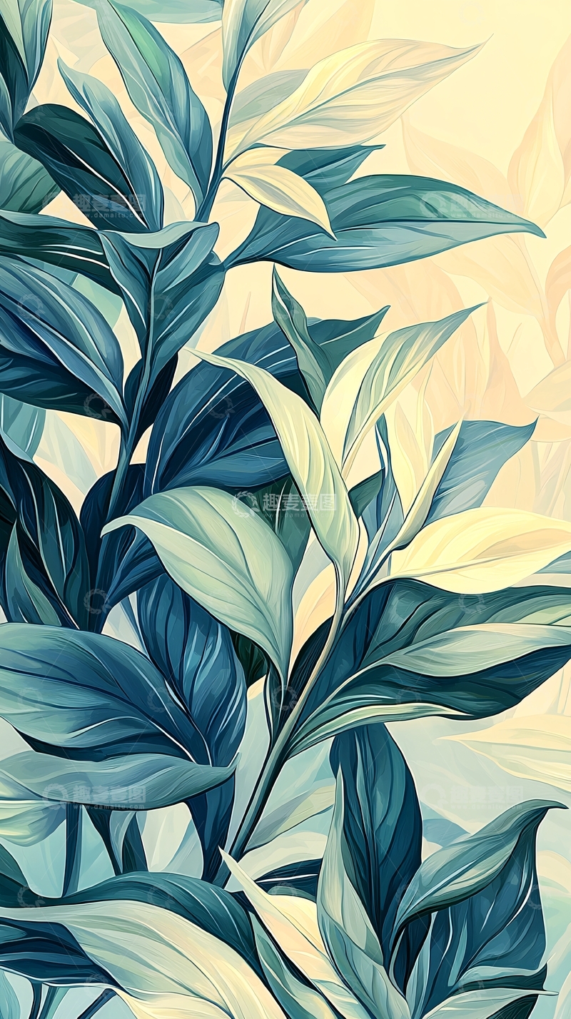 高清大图下载【趣麦麦图】热带植物叶子插画背景