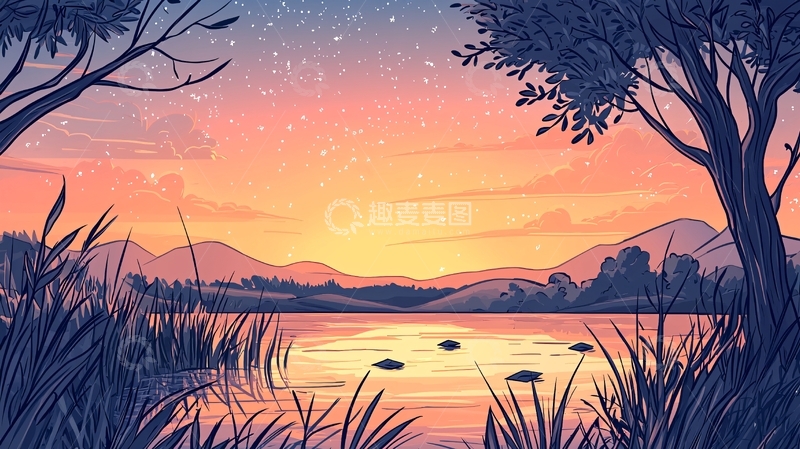 高清大图下载【趣麦麦图】秋日湖畔星空下的宁静