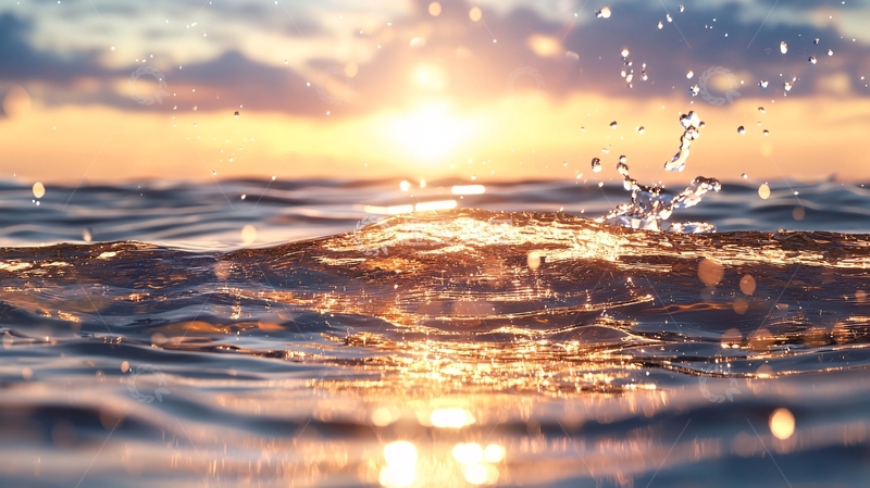 高清大图下载【趣麦麦图】日落海面水花飞溅