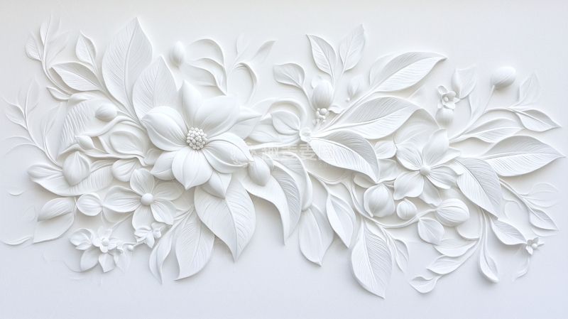 高清大图下载【趣麦麦图】白色立体花卉装饰墙纸素材