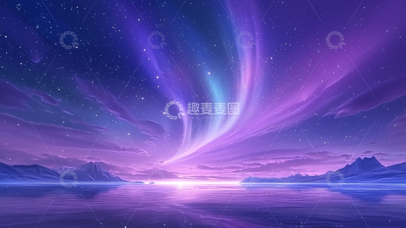高清大图下载【趣麦麦图】极光下的宁静湖面