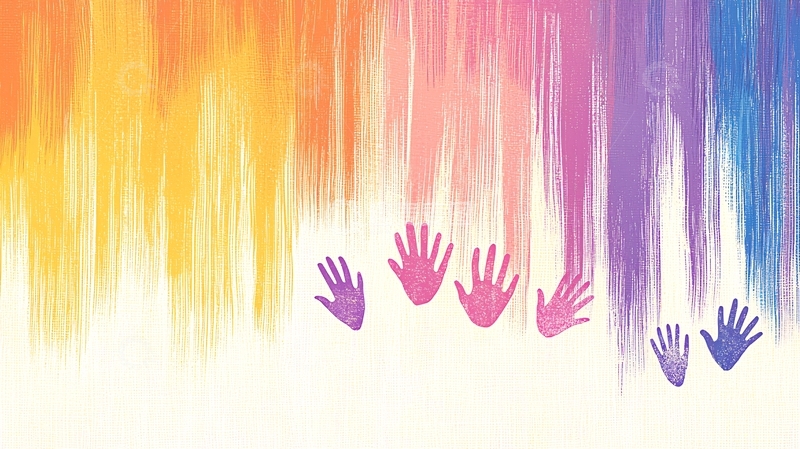 高清大图下载【趣麦麦图】彩虹背景下的手印图案