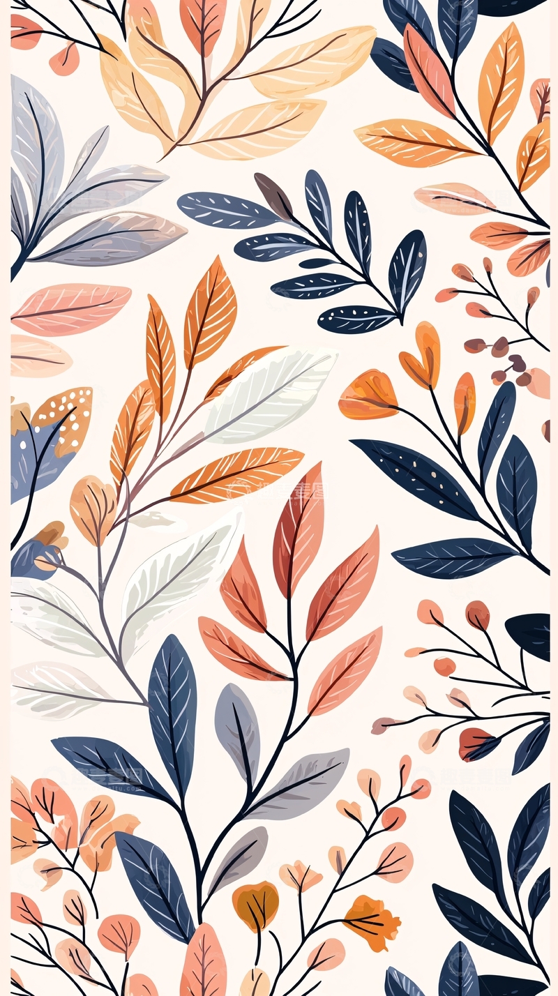 高清大图下载【趣麦麦图】秋日树叶插画背景素材