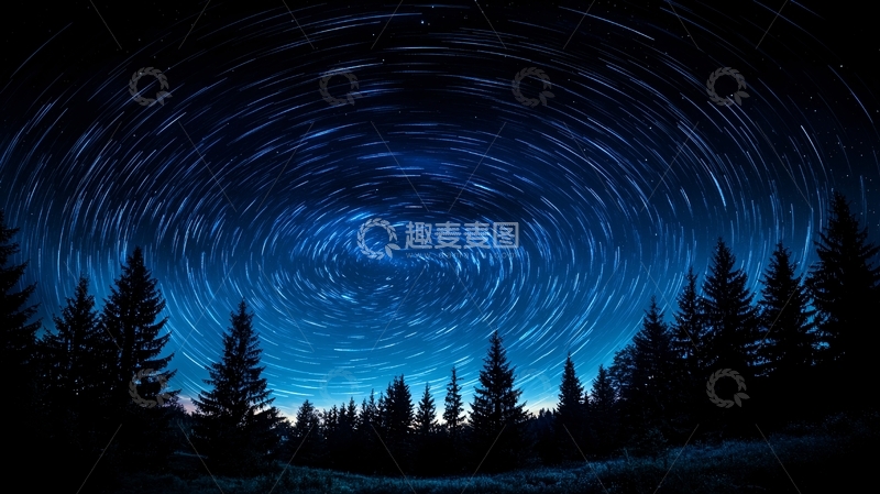 高清大图下载【趣麦麦图】夜空星轨与松林