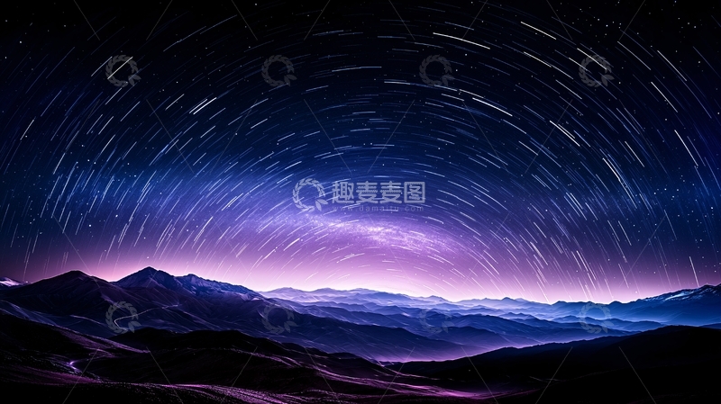 高清大图下载【趣麦麦图】夜空星轨与山脉