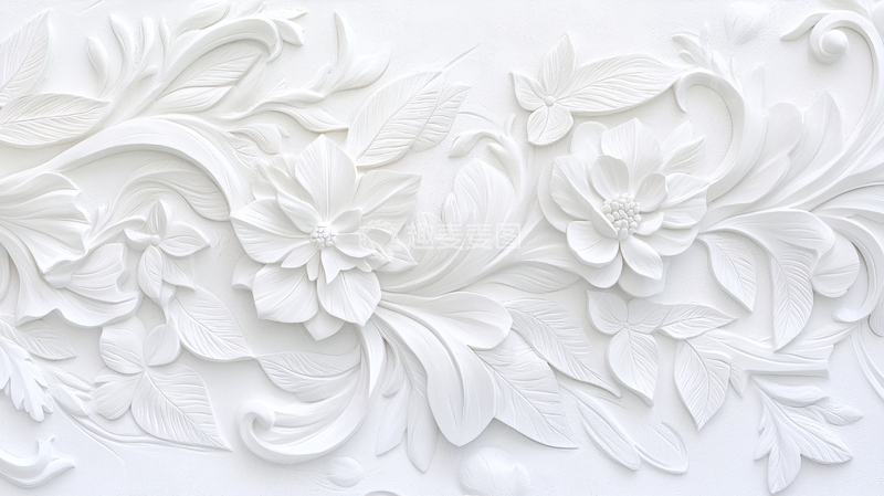 高清大图下载【趣麦麦图】白色浮雕花卉背景素材