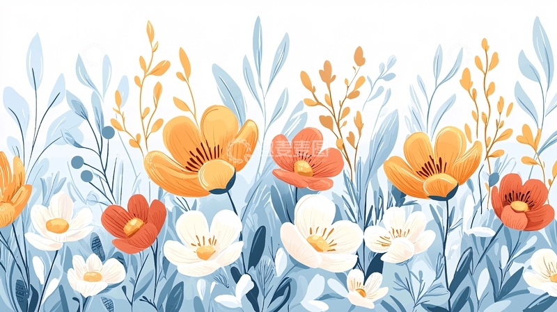 高清大图下载【趣麦麦图】秋日花卉插画背景素材