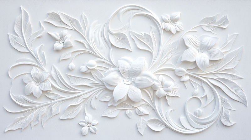 高清大图下载【趣麦麦图】白色浮雕花卉装饰图案