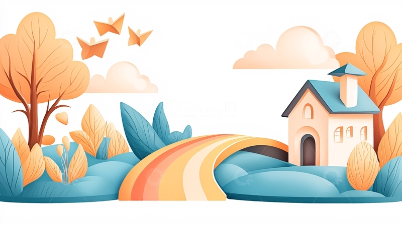 高清大图下载【趣麦麦图】彩虹小屋与秋日风景