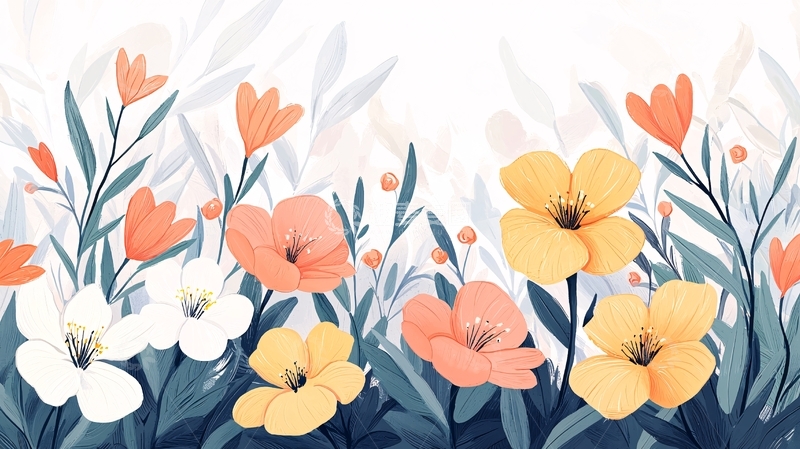 高清大图下载【趣麦麦图】春日花海插画背景图